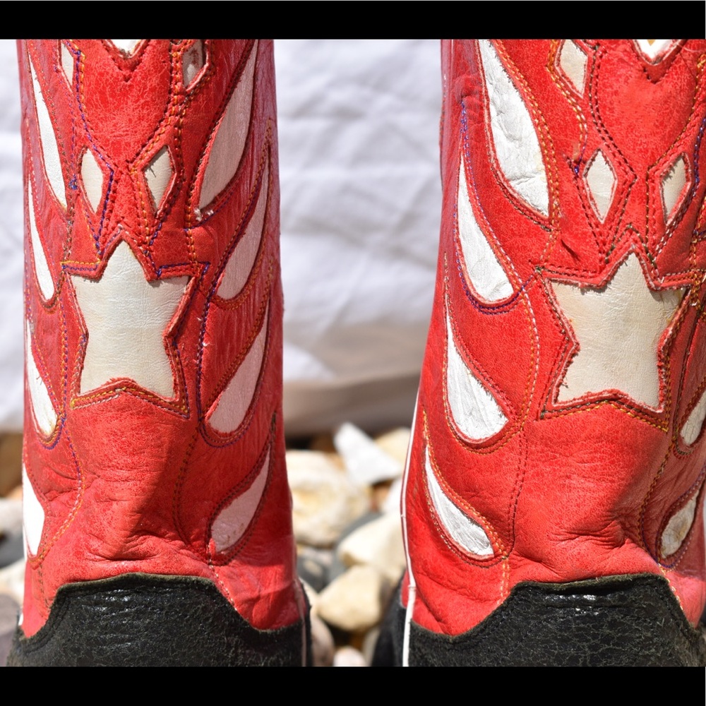 Justin Vintage Western Cowboy Boot Red & Black 7.5 - Picture 12 of 16